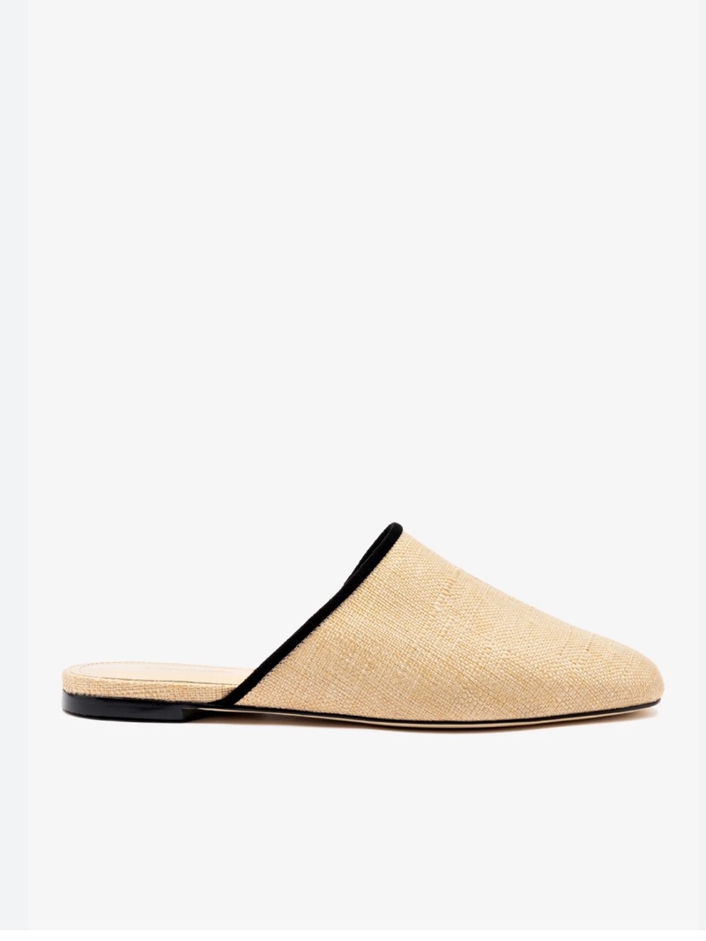 Larroude Venice Flat Mule In Beige Raffia and Leather w Black Trim Size 7.5 NIB - Picture 6 of 16